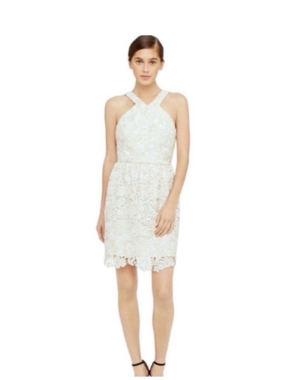 Club Monaco - Doina Cream and Gold Lace Eyelet Mini Dress